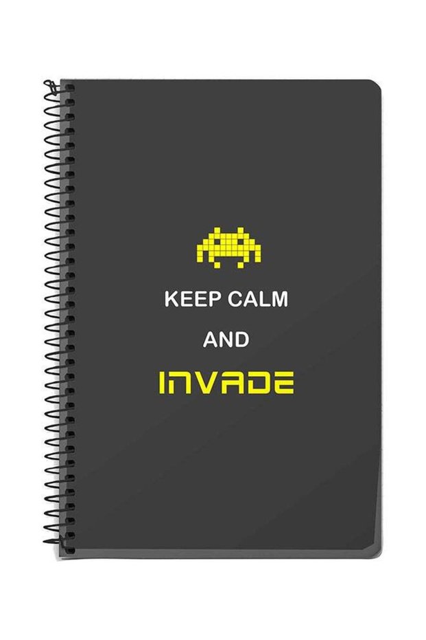 Keep Calm And Invade A5 Spiral Notebook Grey/White/Yellow