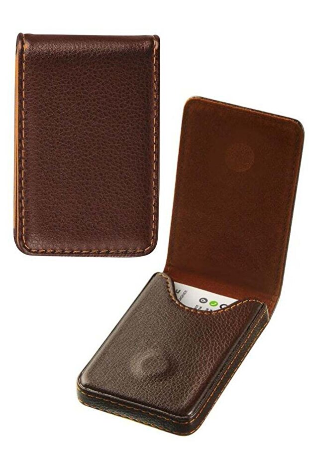 Coffee PU Leather Business Card Holder, Magnetic Pocket Wallet for Men