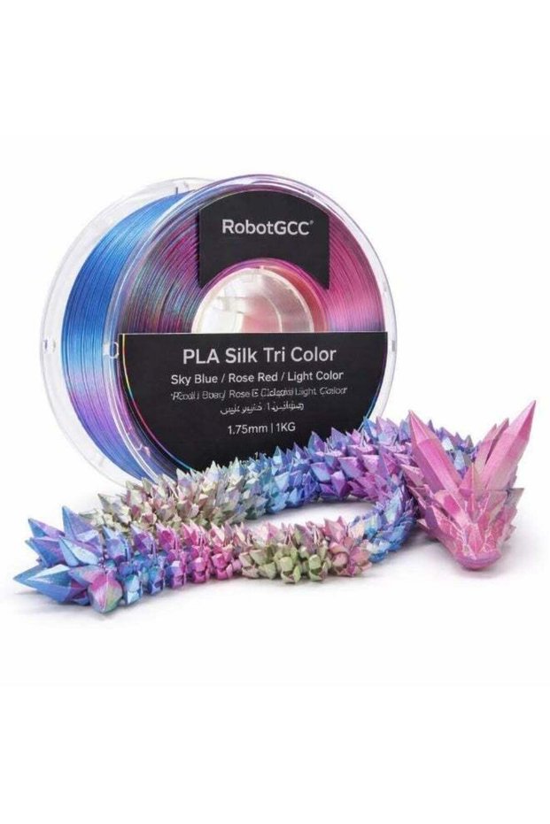 Silk PLA Tri Color Rose Red Sky Blue Light Green 3D Printer Filament 1.75mm Multicolor Silk Finish