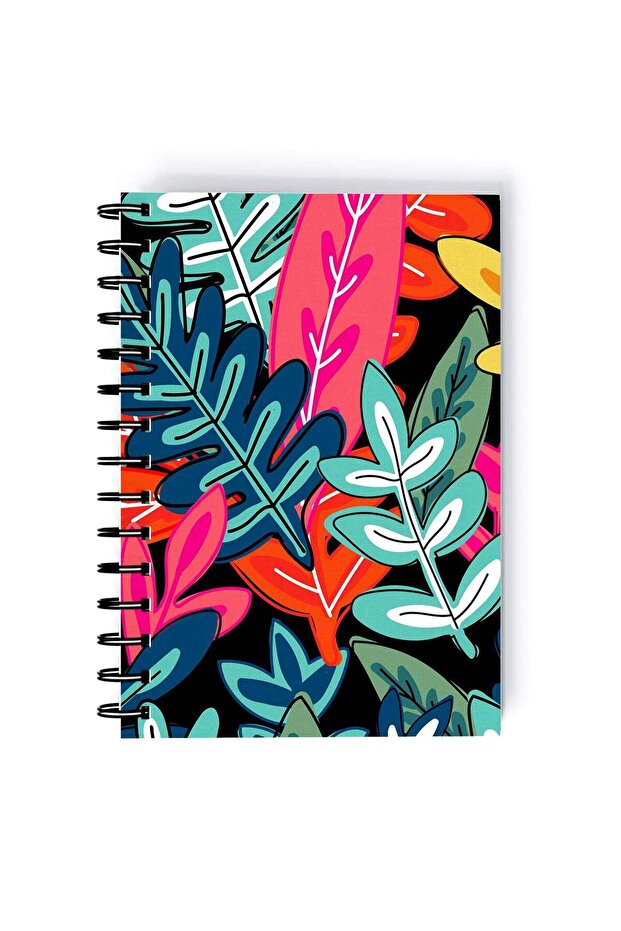 Spiral A5 Notebook Floral Pattern Leaves Black Aesthetics