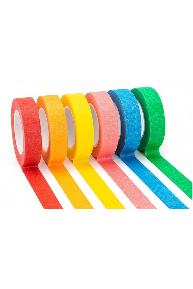 6 Pack Colored Masking Tape Set, 50 mm x 10 m Rainbow Painter's Tape, Residue-Free Washi Paper Tape