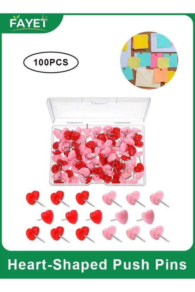 100PCS Heart-Shaped Push Pins, Cute Pink and Red Plastic Thumb Tacks with Steel Points, Decorative