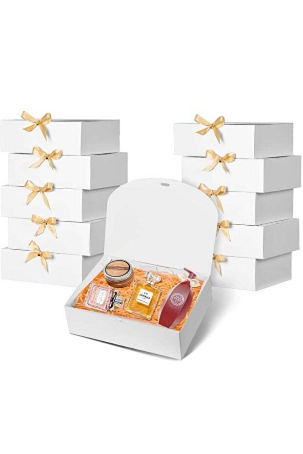 10 Pack White Gift Boxes with Lids and Ribbons, Large Cardboard Present Packaging 27x20x8cm