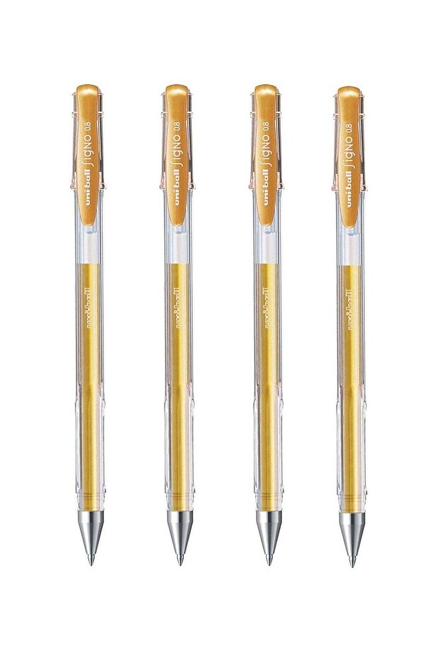 4-Piece Signo Roller Pen 0.8mm Tip Gold Ink