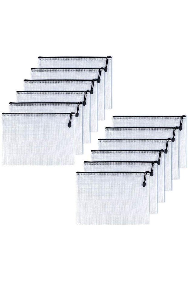A5 Mesh Zipper Pouch, 9×7 Inch 12 Pcs Black Plastic Zip Document Folder Bags, for School Office Sta