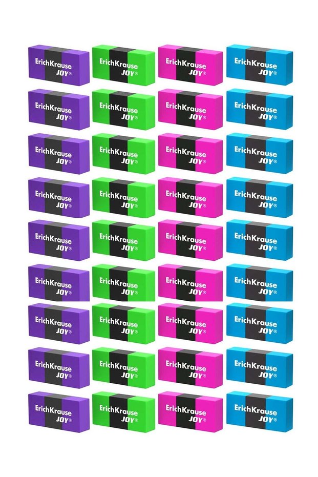 36-Piece Rainbow Neon Pencil Erasers Assorted Colours
