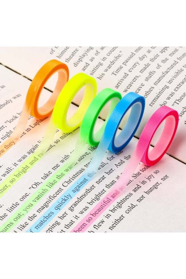 5 Rolls Highlighter Tape Removable Fluorescent Neon Tape Colored Transparent Marking Sticker Annota