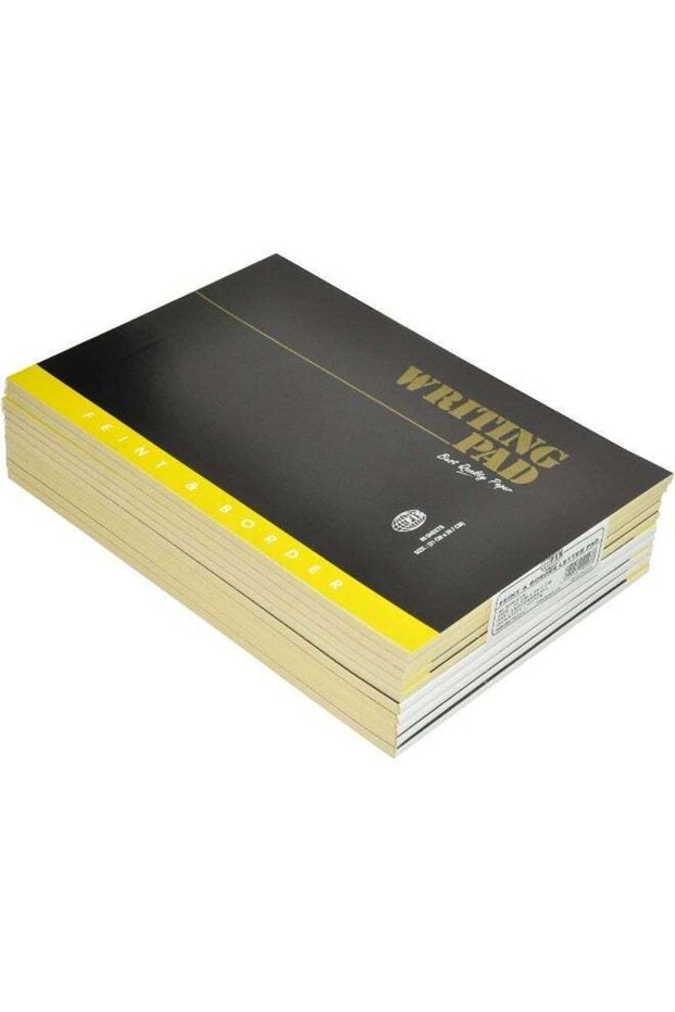 FIS Writing Pads, Feint & Color Border, A4 Size, Single Ruled, 60gsm, 80 Sheets, Pack of 10, Yellow