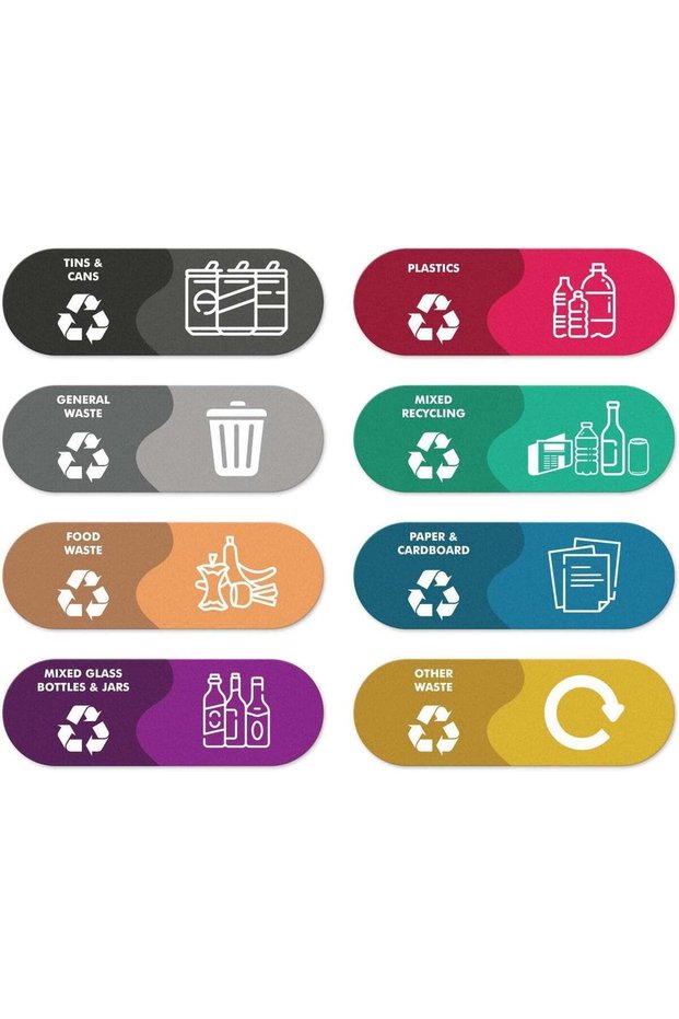 ARS® Recycling Cubes Waterproof Vinyl Stickers 150 x 50 mm (Pack of 8) | Removable Self-Adhesive Wa
