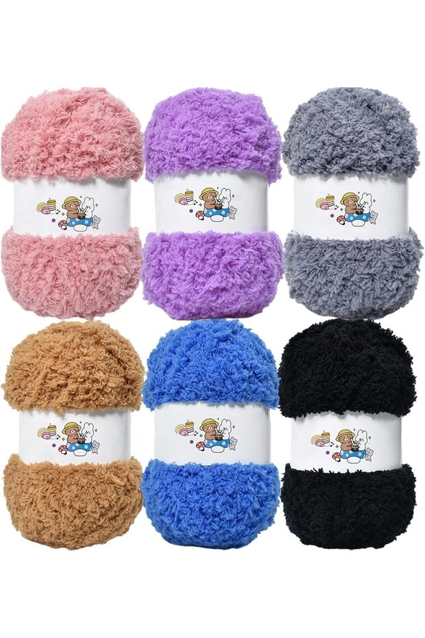 6 Pcs Soft Coral Velvet Chenille Yarn for Crocheting, Fluffy Yarn for DIY Knitting Crafts, Warm Yar