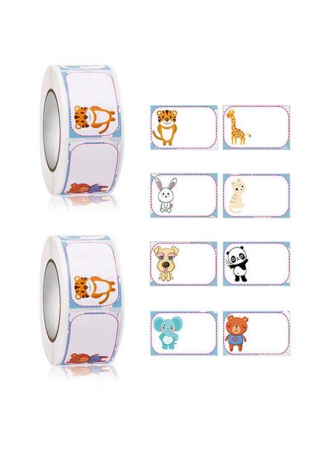 2 Roll 700 PCS Name Tag Stickers Animal Roll Adhesive Labels Name Badge Personalized Border Stick o