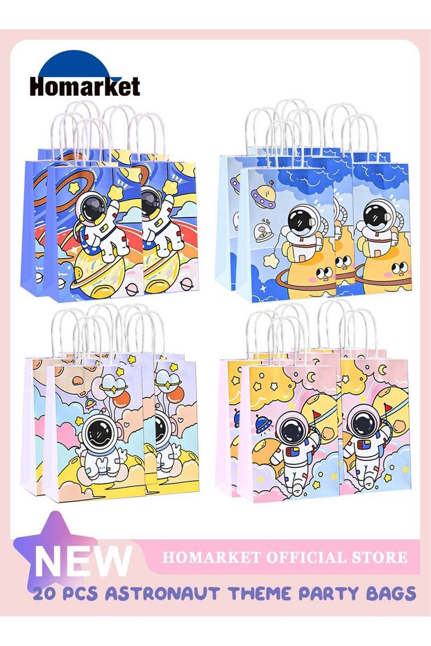 20 Pieces Gift bags with handles Kraft Paper bags Astronaut Bag for Birthday Party Favors, Weddings