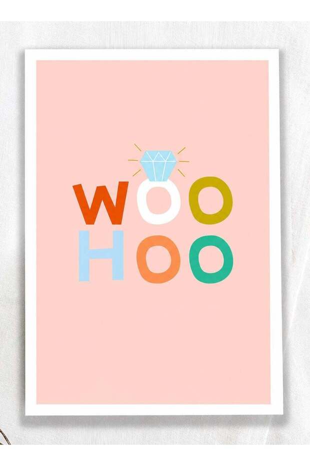 Woo Hoo Engagement Greeting Card for Newly Engaged Couple, Congratulations Keepsake, 17.8 x 12.6 cm