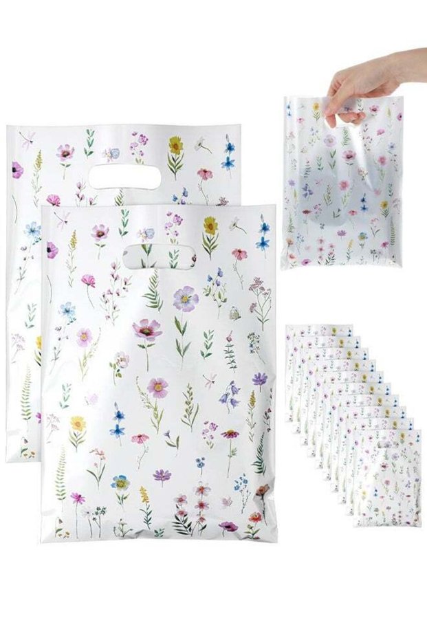50PCS Wildflower Small Gifts Bags Plastic Party Bags Vintage Floral Gift Goodies Bag Wildfloral Can