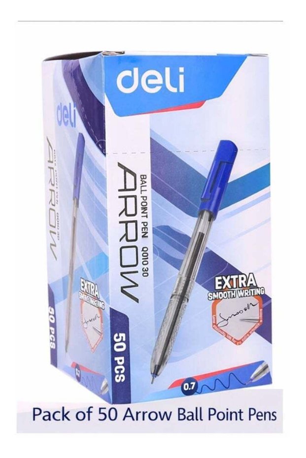 Deli EQ01030 Ballpoint Pen 0.7mm Blue Pack of 50 Bulk Writing Supply