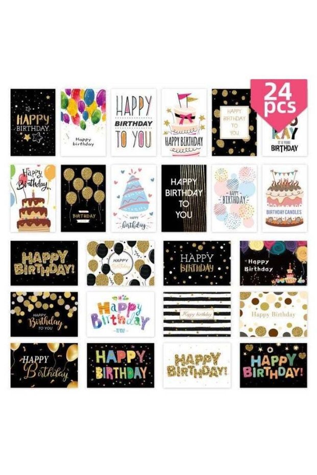 24- Piece Assorted Birthday Cards with Envelopes & Stickers – Colorful Greeting Card Set with Vario