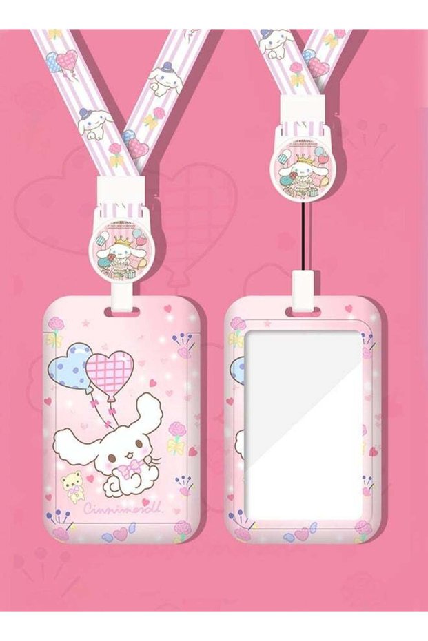Cute Cinnamoroll Balloon Cartoon ID Card Holder with Retractable Lanyard, Anime Badge Case for Stud
