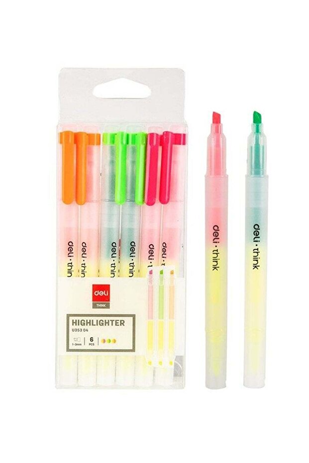 6-Piece Slim Pen Type Highlighter Multicolour
