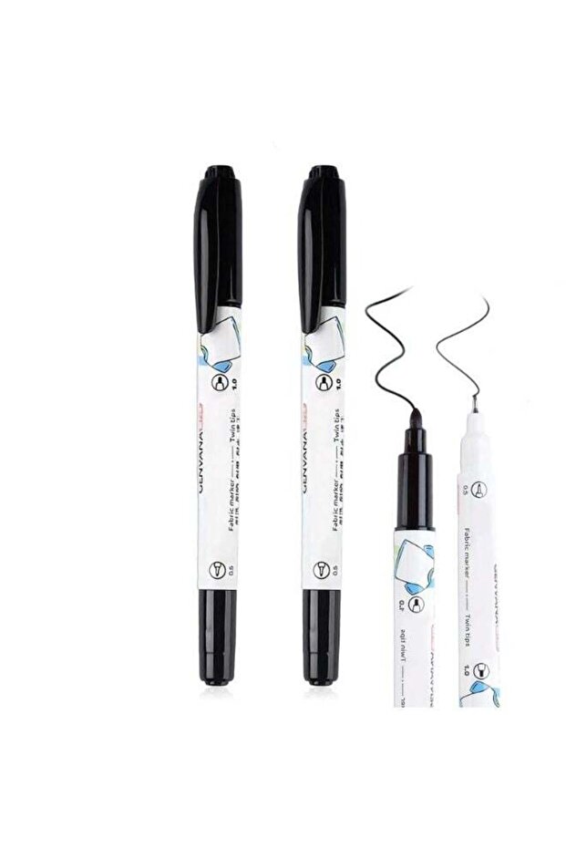 2-Pack Dual Tip Fabric Marker Pens, Wash-Resistant Black Permanent Laundry Marker, Fast-Drying Text