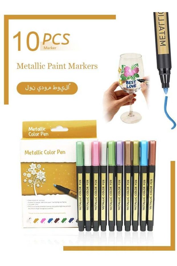 Metallic Paint Markers, 10 Colors Paint Pen Craft Markers for Art, Rock Painting, Photo Albums, Scr