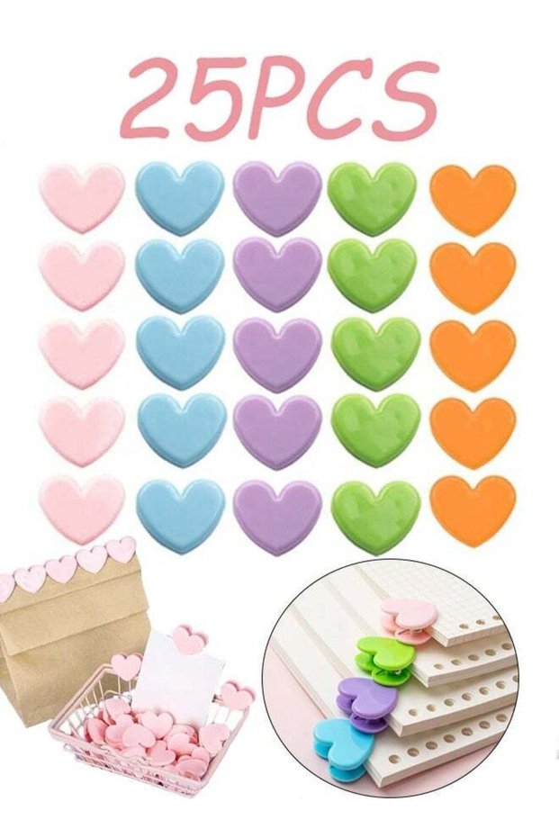 25 Pcs Heart Shaped Binder Clips Mini Decorative Paper and Bag Clips for Office Coffee Shop Wedding
