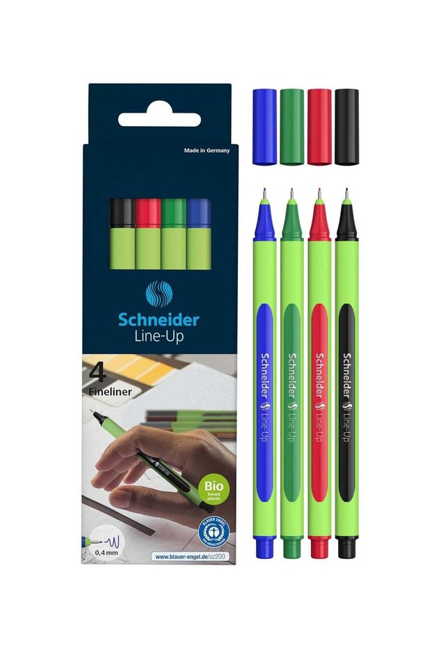 4-Piece Line-Up Fineliner 0.4mm Tip Multicolour