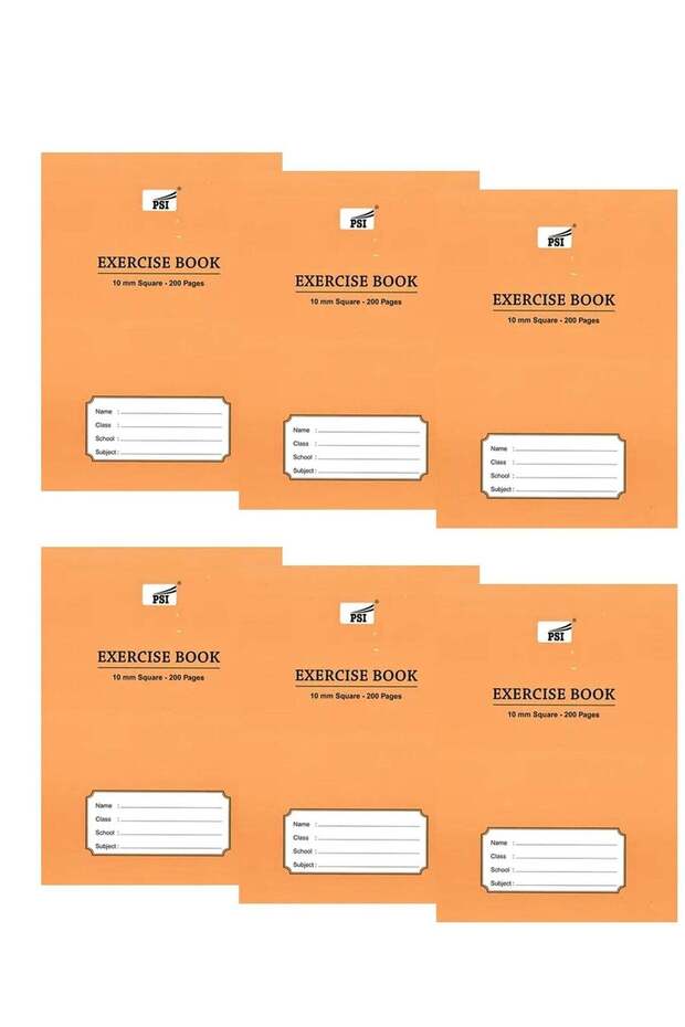 6-Piece A5 Size 10mm Square Lined Exercise Notebook 200 Sheets