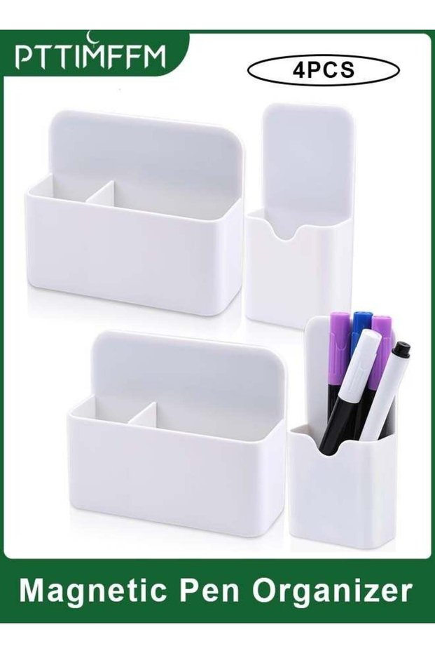 4 Pack Magnetic Pen & Marker Organizer, White Magnetic Holder for Fridge and Whiteboards