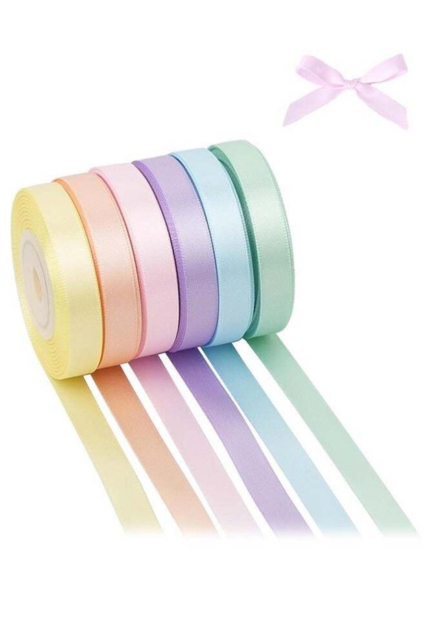 Pastel Ribbon for Crafts Pastel Rainbow Ribbon 3/8" Double Face Satin 6 Rolls Assortment Thin for G