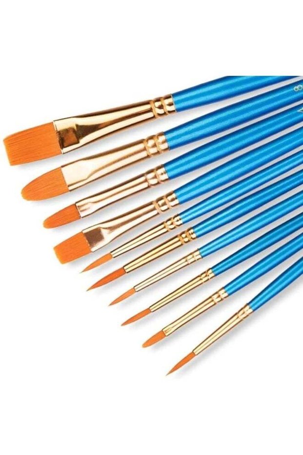 Paint Brush Set of 10 – Professional Nylon Hair Artist Brushes for Acrylic, Watercolor & Oil Painti