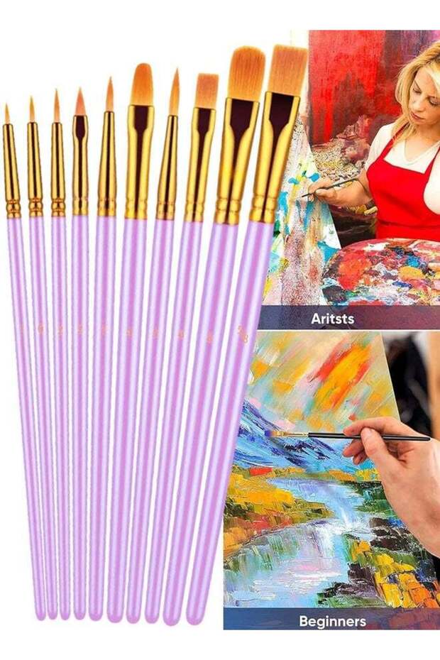 10PCS Artist Paint Brushes for Acrylic Painting, Soft Ergonomic Wooden Handle, Synthetic Bristles i