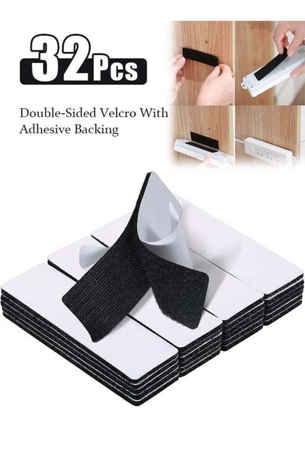 2.5×10cm Hook and Loop Strips With Adhesive - 32 pcs, Double-Sided Strong Back Adhesive Fastener fo