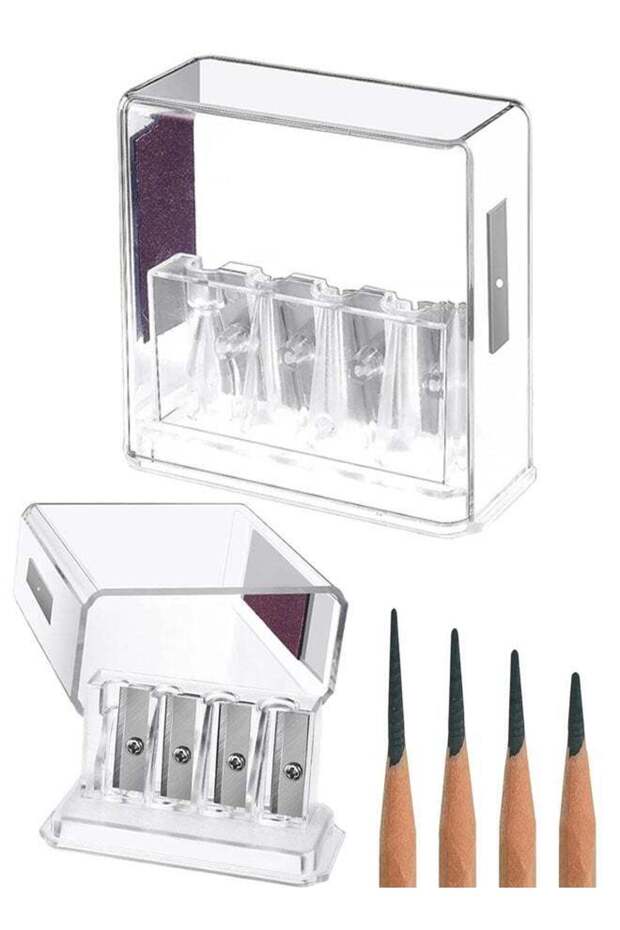 Carpenter Long Point Manual Pencil Sharpener With Plastic Lid 4 Holes Handheld Sharpener For Sketch