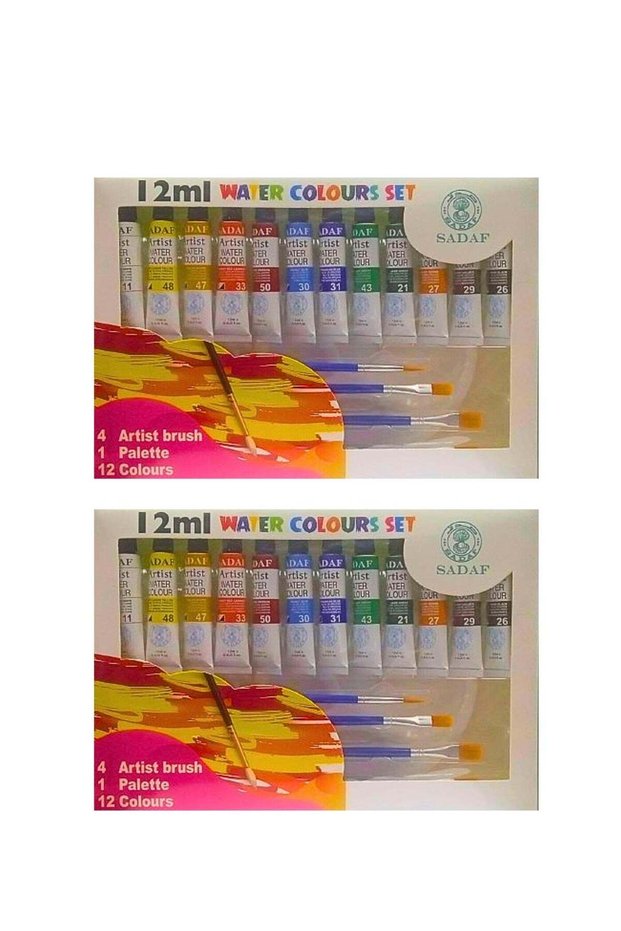 Water Colors Set 12ml 12 Colors With Brushes And Plastic Palette 2-Sets