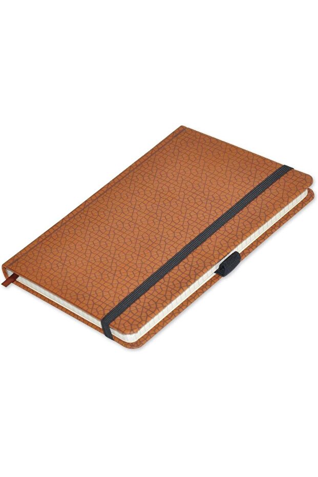 FIS® Executive Notebook, Size 13x21CM, 96 Sheets 5MM Square With Elastic PU Window Brown Design 4 -