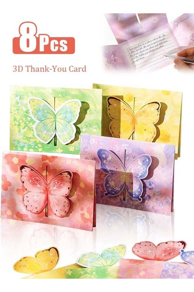 8 Pcs Ami 3D Butterfly Thank You Cards 6x4 in, All-Occasion Greeting Cards Bulk Set for Women, Teac