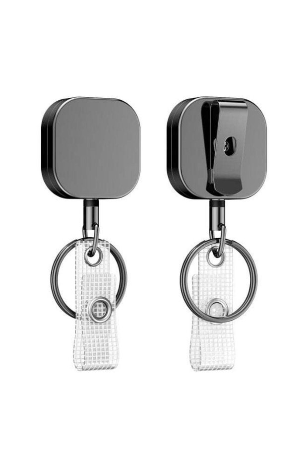 2 Pack Heavy Duty Metal Retractable Badge Reel Keychain – Stainless Steel Spring, 60 cm Nylon Cord,