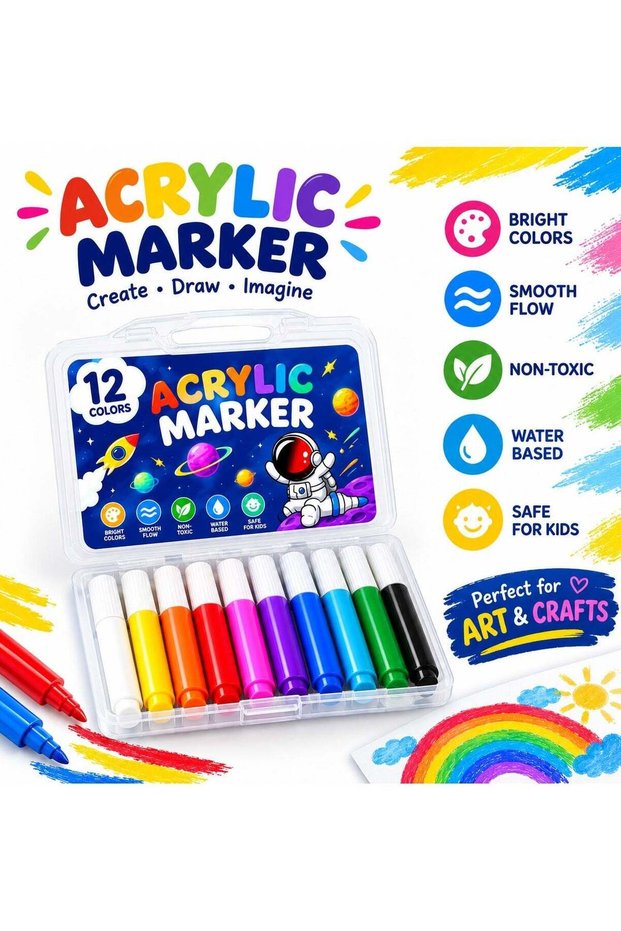 12 Color Acrylic Paint Markers, Paint Pens for DIY Crafts, Drawing, Art Projects & Creative Activit