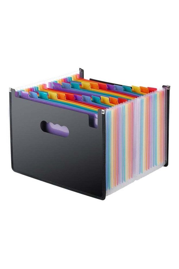 A4 24-Pockets Expanding File Folder Organizer Black/Red/Yellow