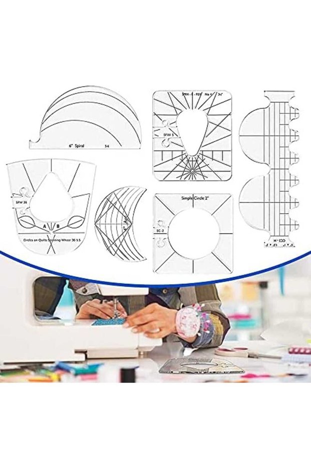 6Pack Quilting Template Sewing Machine Ruler Acrylic DIY Sewing Tools Kit Free Motion Quilting Grip