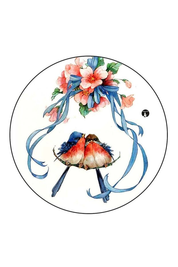 Birds Printed Large Round Pin Badge Multicolour