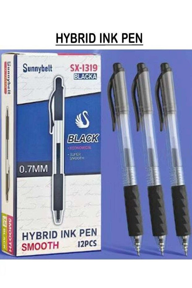 12 Pcs Black Ball-point pen | Hybrid Rollerball Pen | Nib width 0.7MM