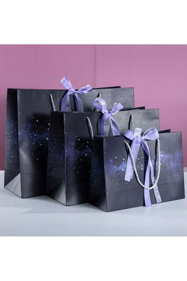 5-piece set of starry night gift bags with handles, oil painting gift paper bag medium small gift b
