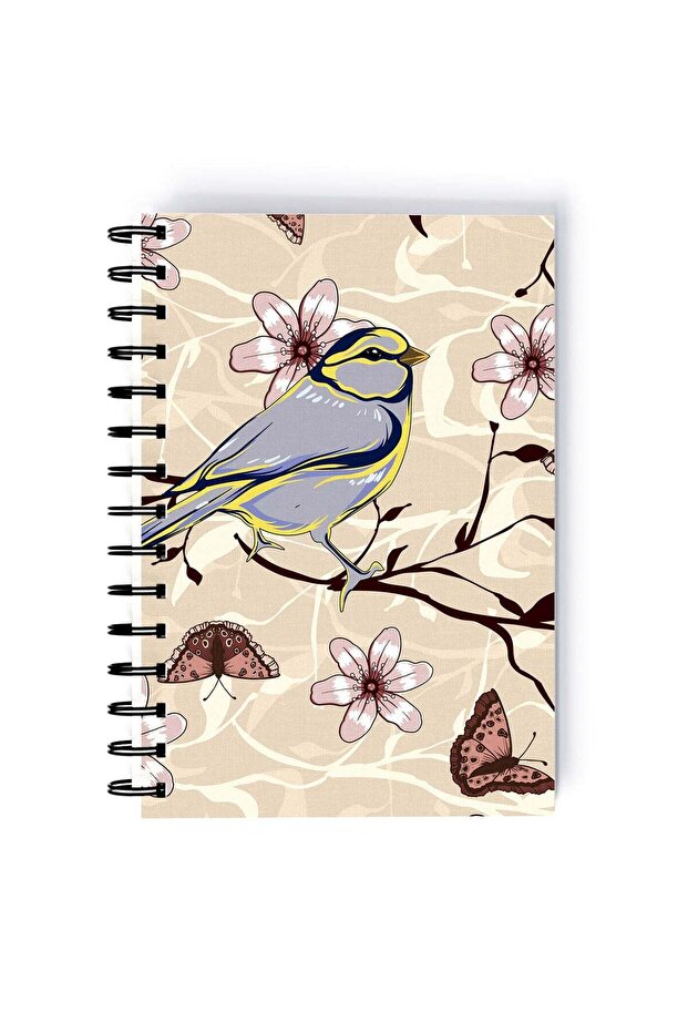 Spiral A5 Notebook Floral Print Delicate Motif Grey