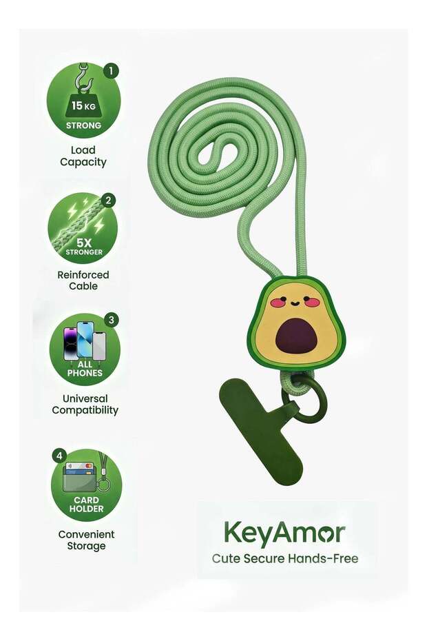 Avocado Phone Strap Lanyard with Detachable ID Card and Badge Holder - Green Character Design