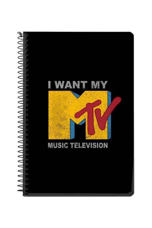 I Want My MTV Printed A5 Spiral Notebook Black/Yellow/White