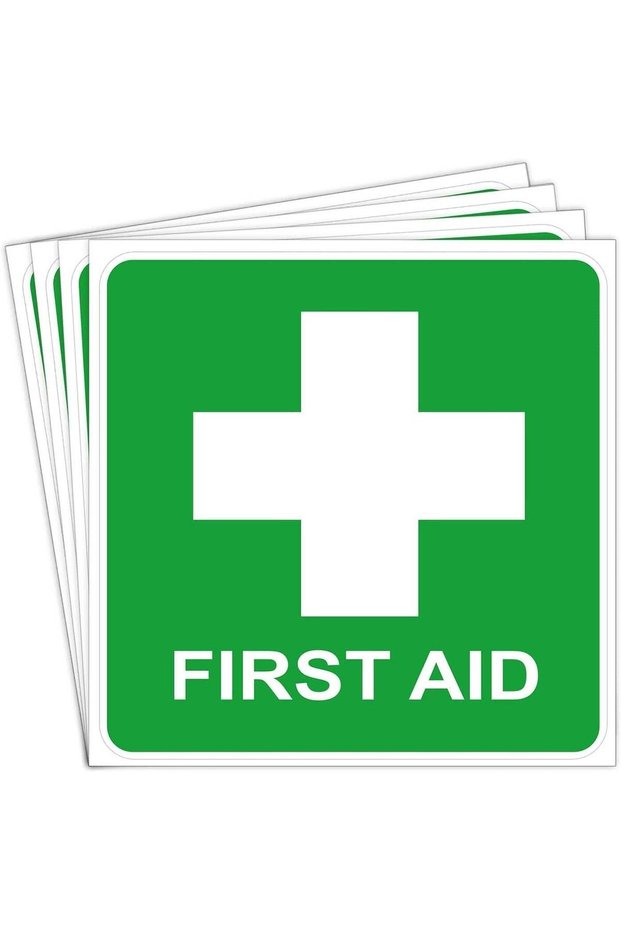 ARS® First Aid Decal Sign - Self Adhesive Waterproof Vinyl Sticker - 3.94x3.94 inches | Pack of 4
