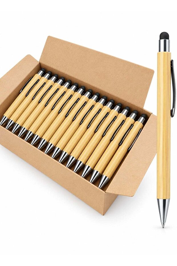 Bamboo Ballpoint Pen with Touch Stylus Tip | Wooden Eco-Friendly Writing Pen for Office, School & B