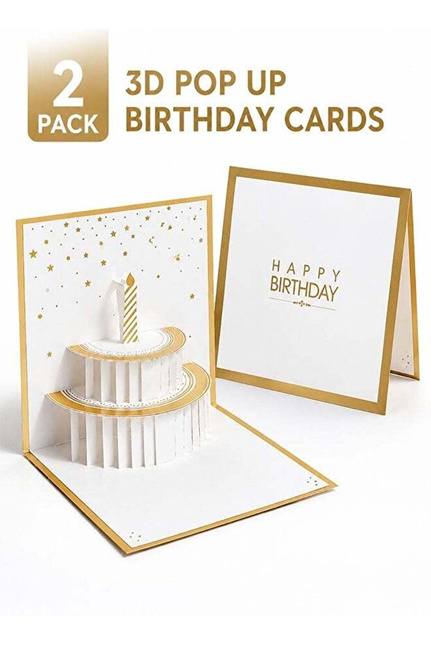 2 Pack 3D Pop Up Birthday Cards, Handmade Cake Design Greeting Cards with Envelope, Happy Birthday