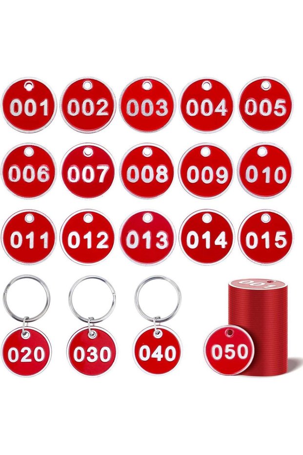 50Numbered Round Key Tags Aluminum Alloy Metal Number Tags Marking Hang Tags Luggage Labels with Ri